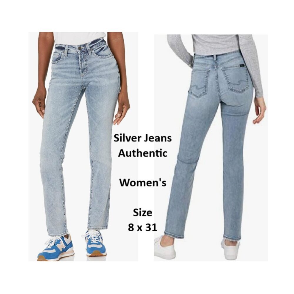 Silver Jeans Authentic 8x31 Curvy High Slim Straight Women's Light Wash Denim